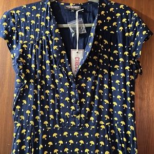 NWT Circus Navy Blue with Yellow Umbrellas Print Dress 14 XL